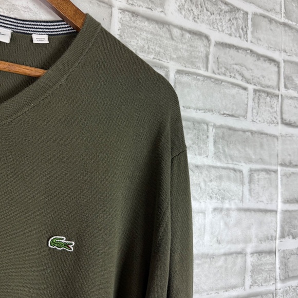 LACOSTE Authentic Forest Green V-Neck Pullover Cotton Sweater Mens 7 / 2XL - Picture 3 of 9